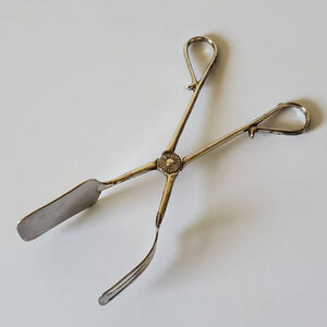 Vintage EP Zinc Silver Plated Tongs Cake Slice 10" Scissor Tongs Server Italy